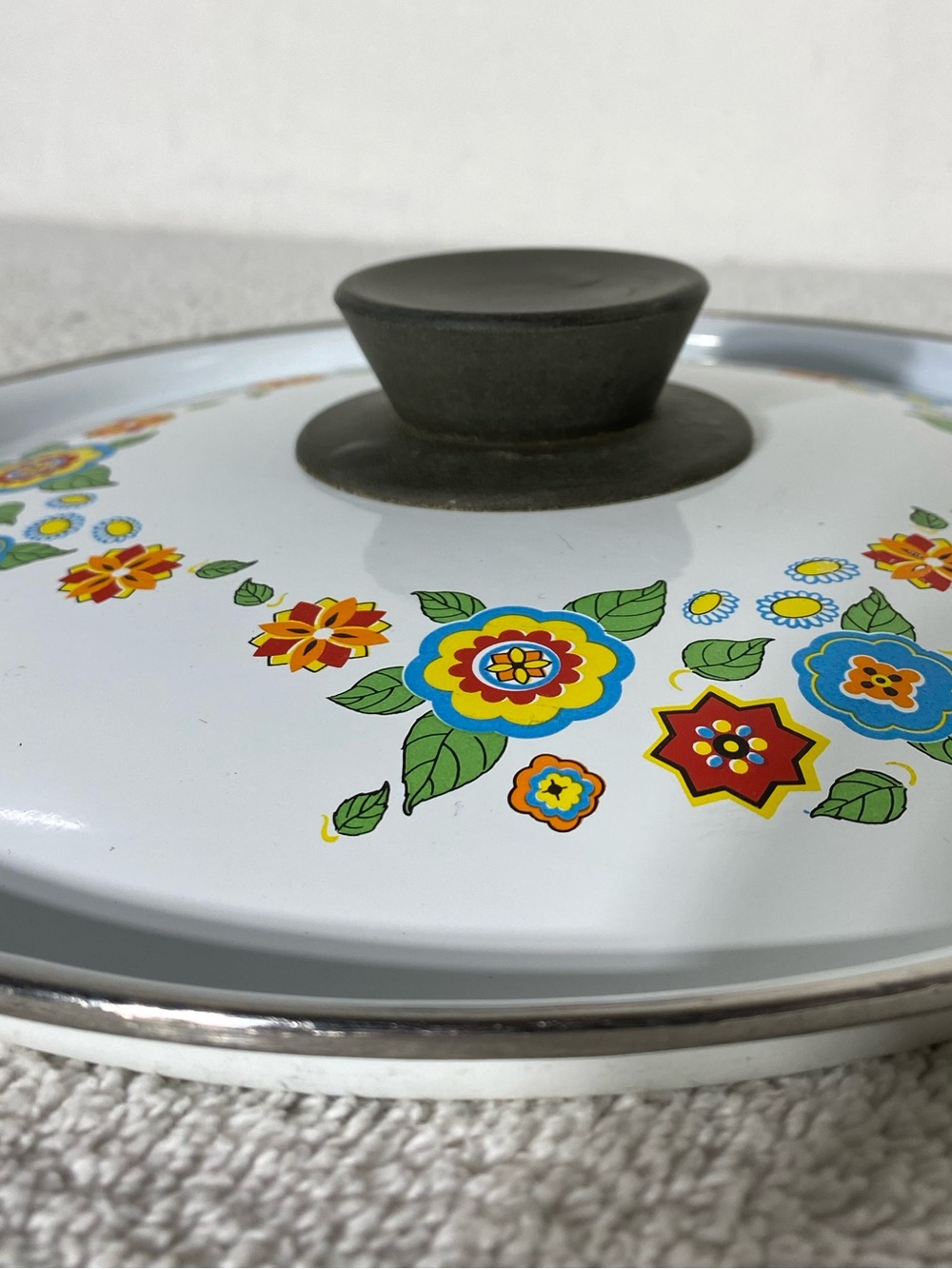 Vintage JMP Spain Sweet Flowers Enamelware Replacement Pot Lid - Picture 3 of 12
